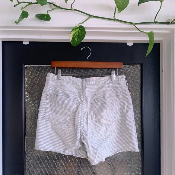 Madewell Light Blue Railroad Stripe Striped Button Fly Linen Nautical Shorts - Picture 2 of 5